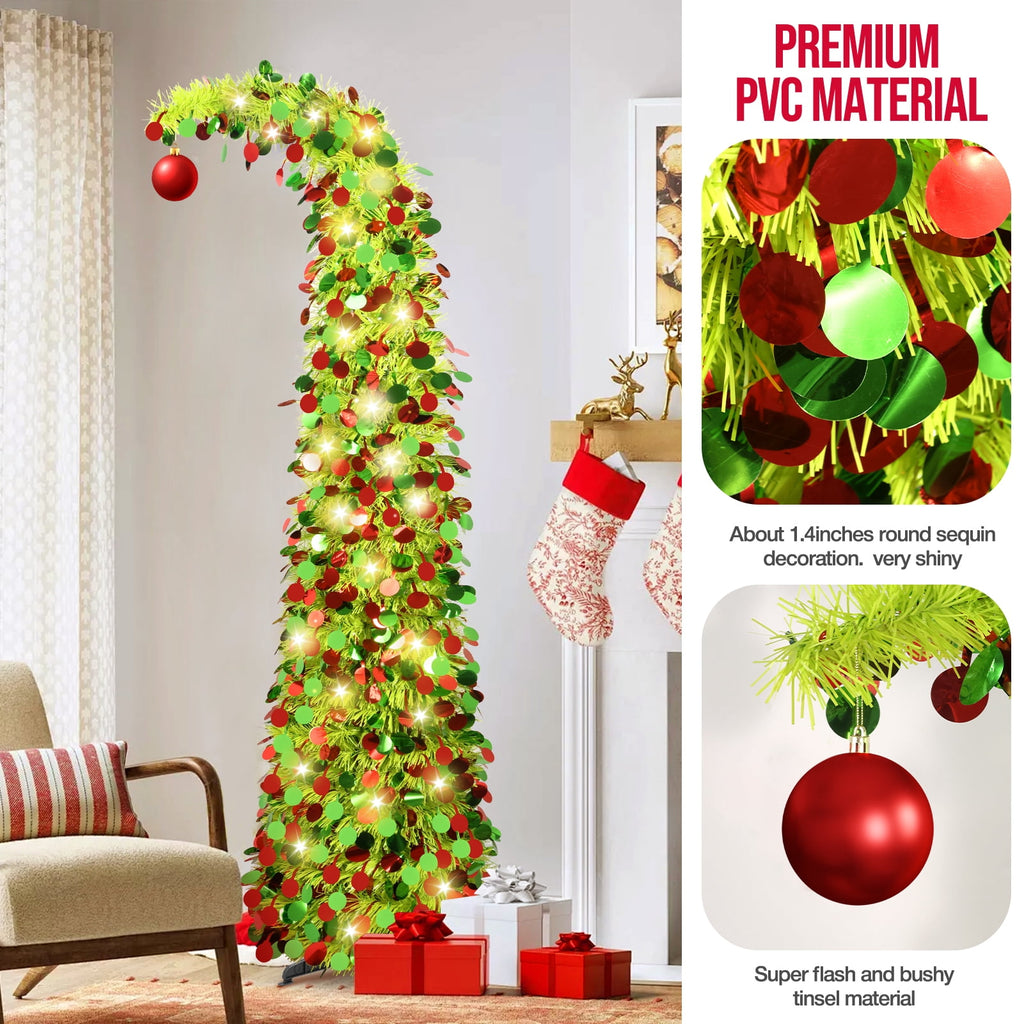 Ayieyill 5ft Pop up Christmas Tree,Color Artificial Pencil Tinsel Xmas Trees for Christmas Indoor Decorations, Collapsible Christmas Tree (Silver)