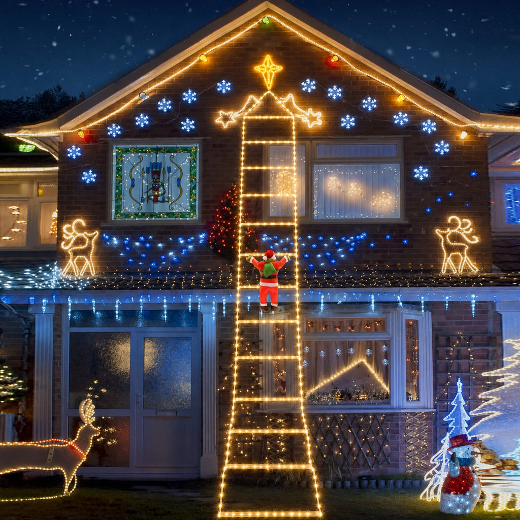 Morfone Christmas Decorations LED Ladder Lights with Climbing Santa Claus, 10.5ft Christmas Decorative String Lights for Indoor Outdoor, Window, Garden, Home, Wall, Xmas Tree Decor, Multicolor