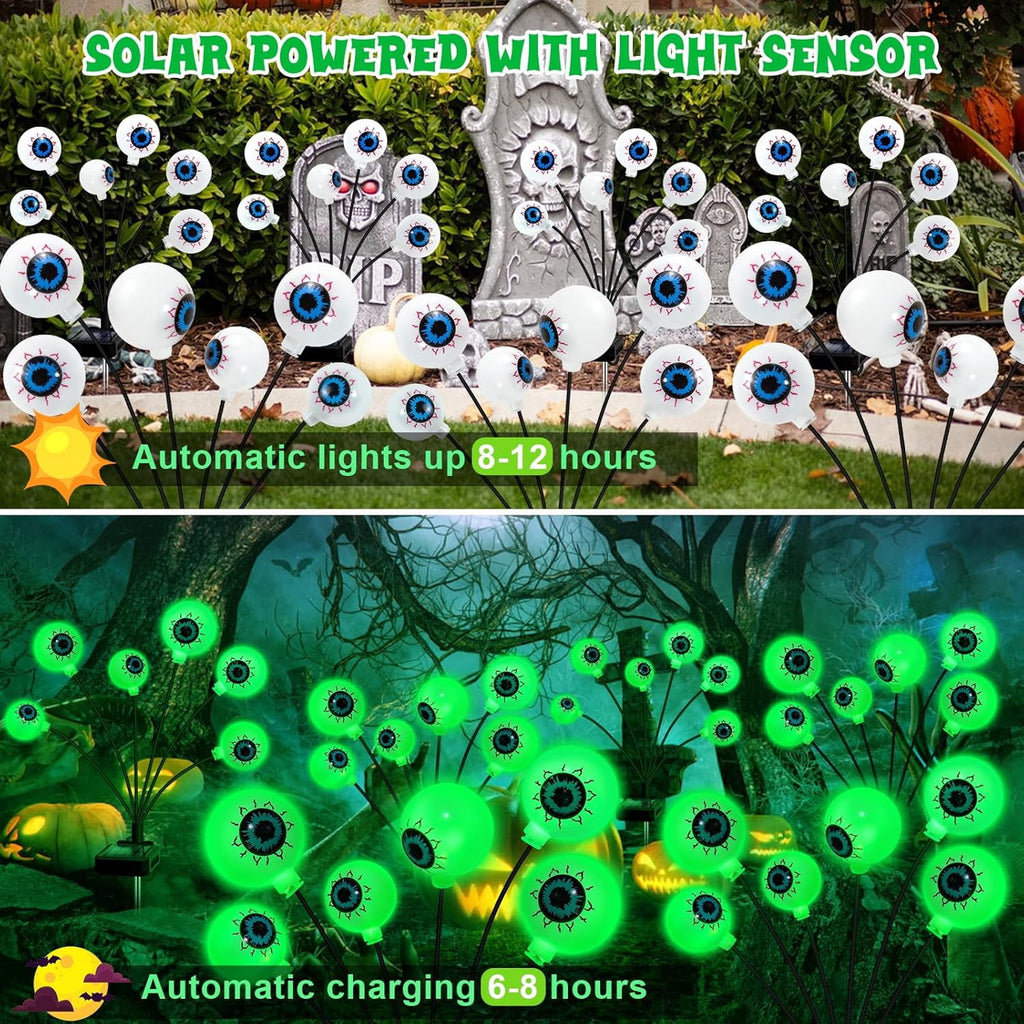 Morfone Halloween Decorations Outdoor, 2 Pack 12 LEDs Solar Scary Eyeball Lights, Waterproof Eyeball Swaying Firefly Lights, Halloween Path Lights for Garden Yard Party, Purple