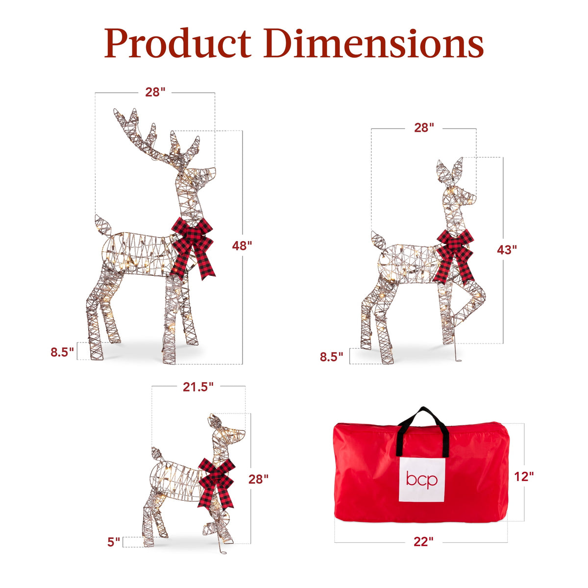 Best Choice Products 3-Piece 2D Deer Family Set, Lighted Christmas Outdoor Decoration w/ 175 Lights, Stakes - Gold