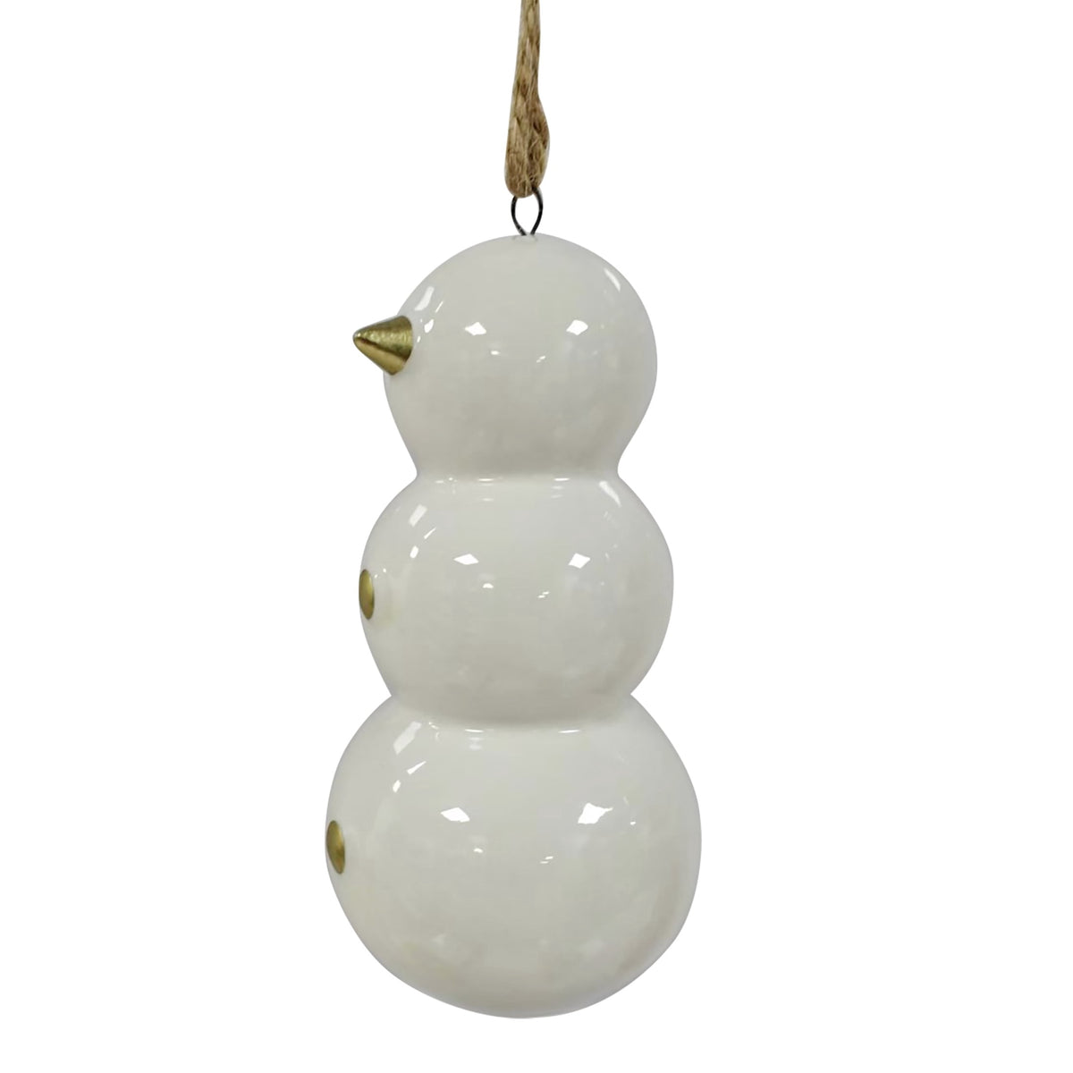 White and Gold Ceramic Snowman Christmas Ornament, 5", by Holiday Time