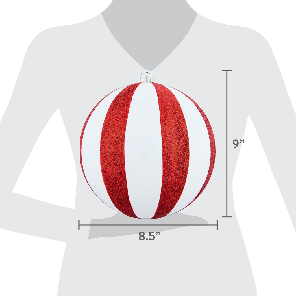 2-Count Red and White Jumbo Stripe Ball Shatterproof Christmas Ornaments, 9", by Holiday Time