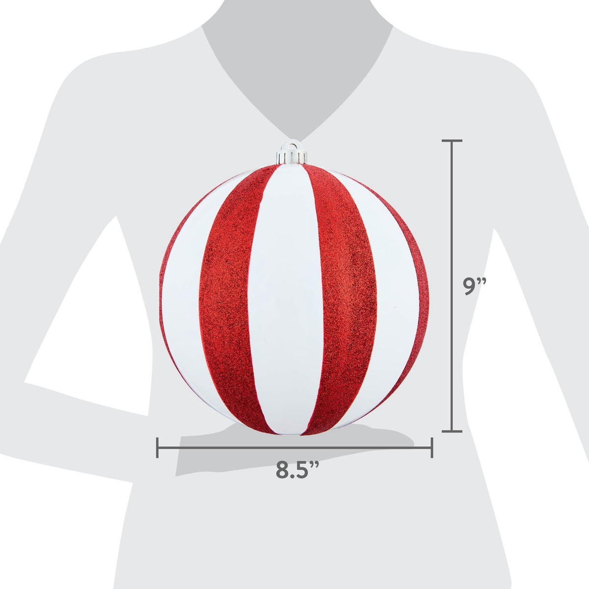2-Count Red and White Jumbo Stripe Ball Shatterproof Christmas Ornaments, 9", by Holiday Time