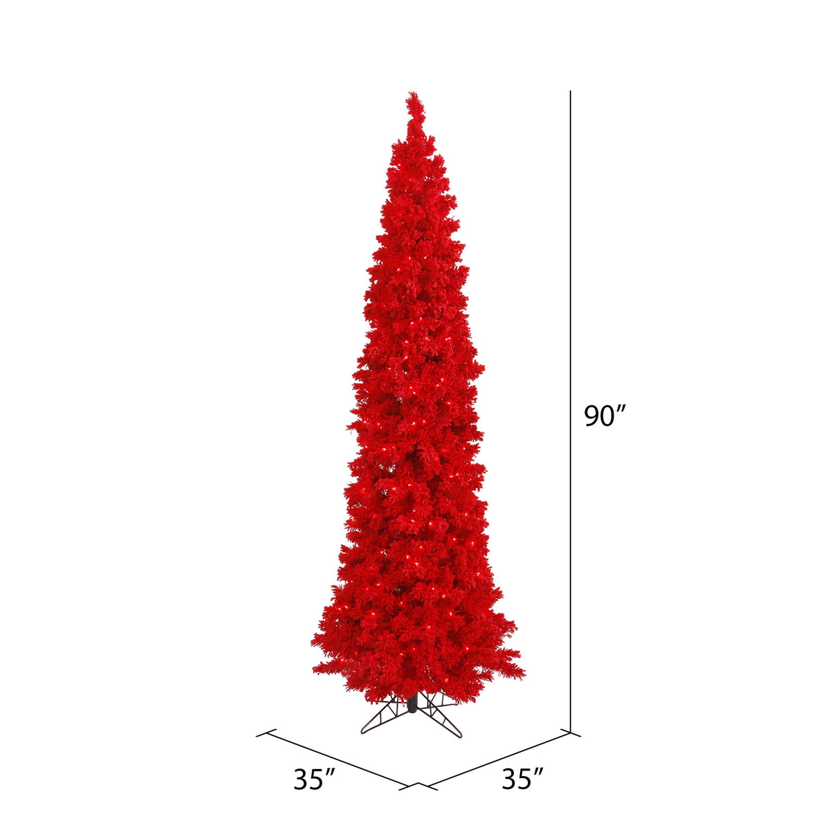 Vickerman 7.5' Flocked Red Pencil Fir Artificial Christmas Tree, Red Dura-lit LED Lights