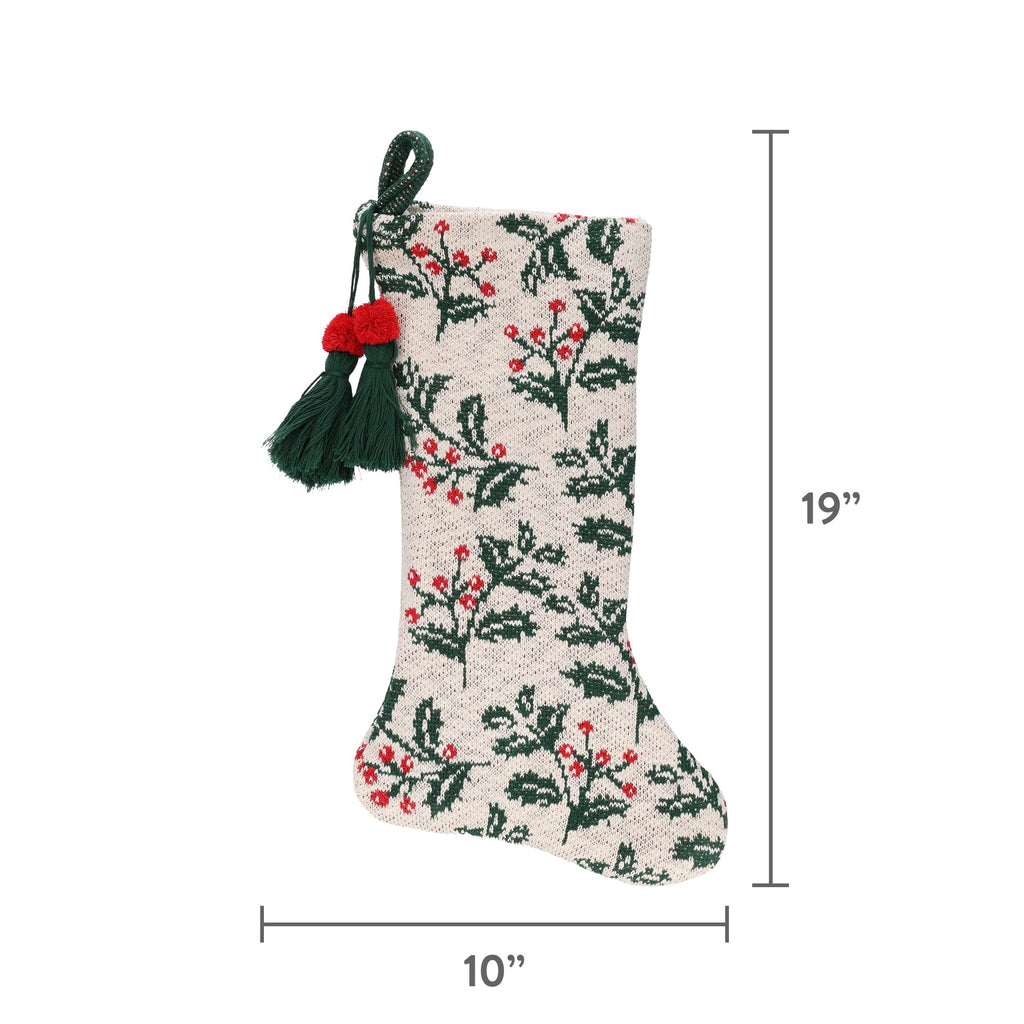 Holly Leaf Christmas Stocking, Multicolor, 19", by Holiday Time