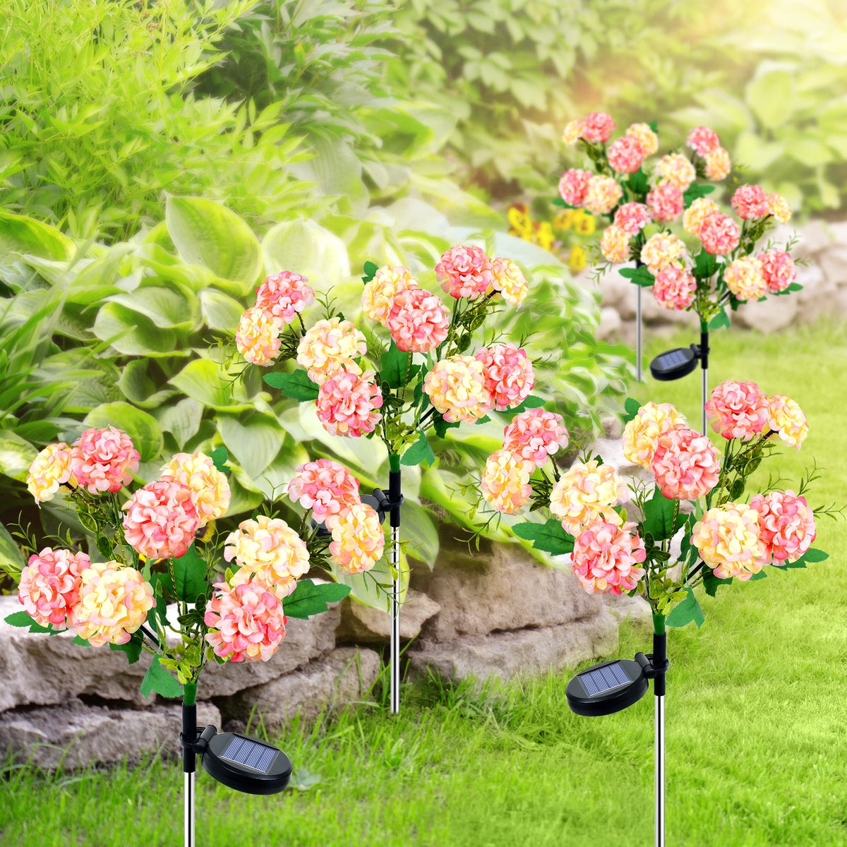 Qoosea Solar Garden Lights Outdoor Waterproof Decorative Flower New Upgraded 2 pack with 17 Butterfly Solar Lights for Garden Yard Outdoor Decor Pathway, Gifts for Mom