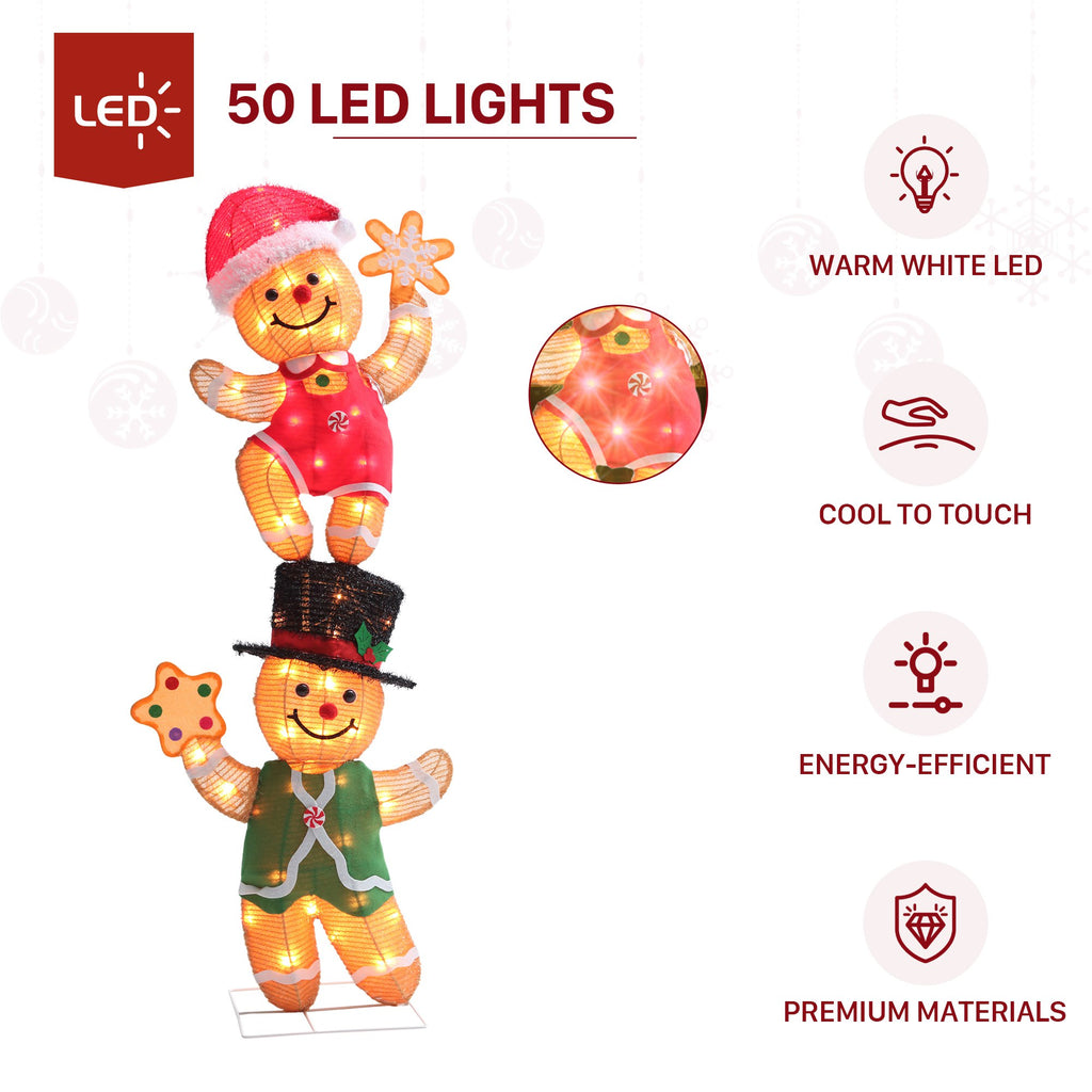 DEORAB 2-Pieces Outdoor Christmas Gingerbread Man lghting Decorations Xms Indoor Yard Garden Lawn Holiday Festive Light-up Decor, 70 LED Lights
