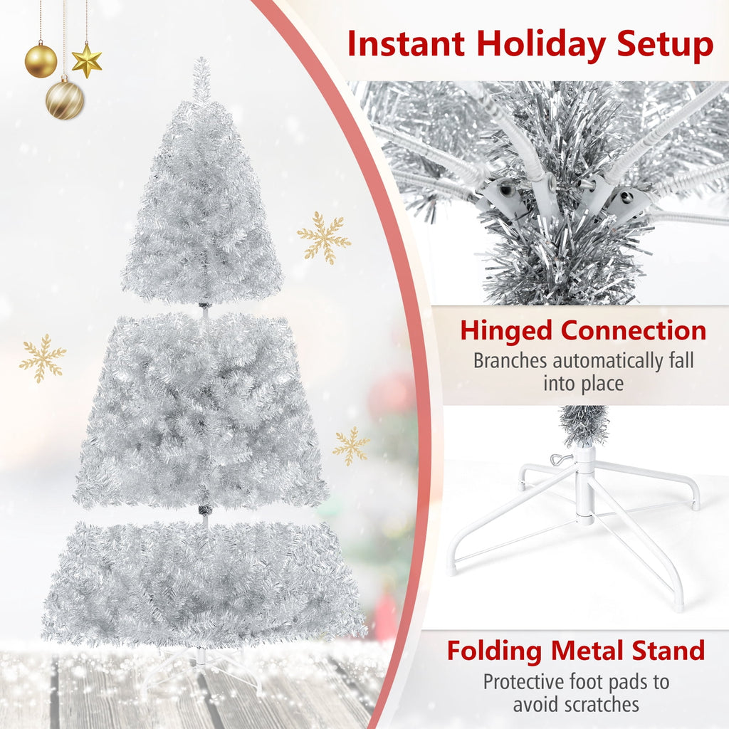 Costway 7.5 FT Artificial Christmas Tree Hinged Unlit Xmas Tree Silver