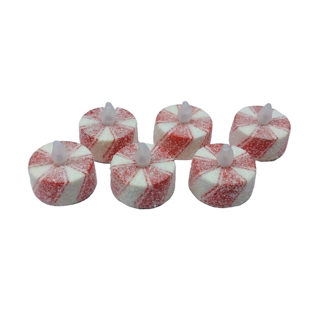 Indoor Battery-Operated LED Plastic Flameless Candy Cane Christmas Tealight Candles, Red and White, 1.5", 6 Count, by Holiday Time