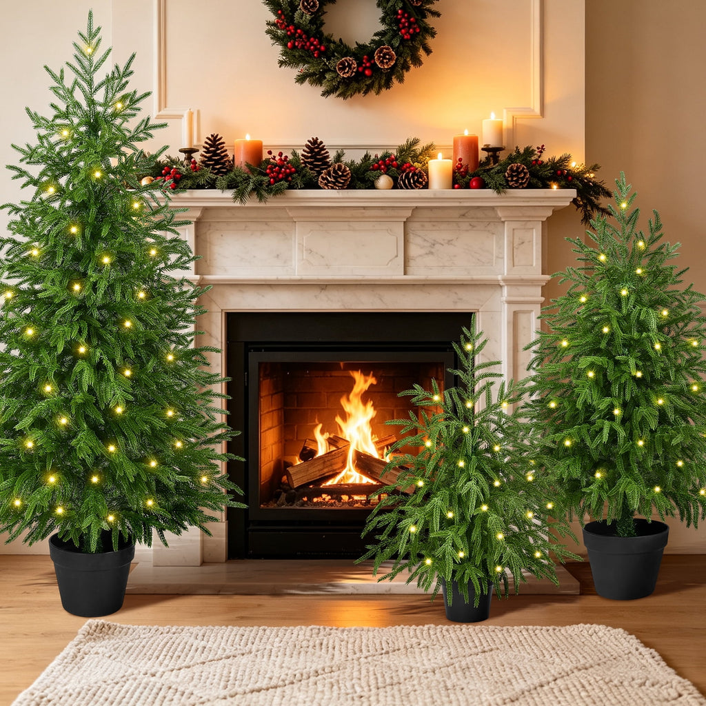 Yastouay 2FT Tabletop Christmas Tree Artificial Norfolk Pine Pre-Lit Xmas Tree with Lights for Front Porch Indoor Outdoor Christmas Decor