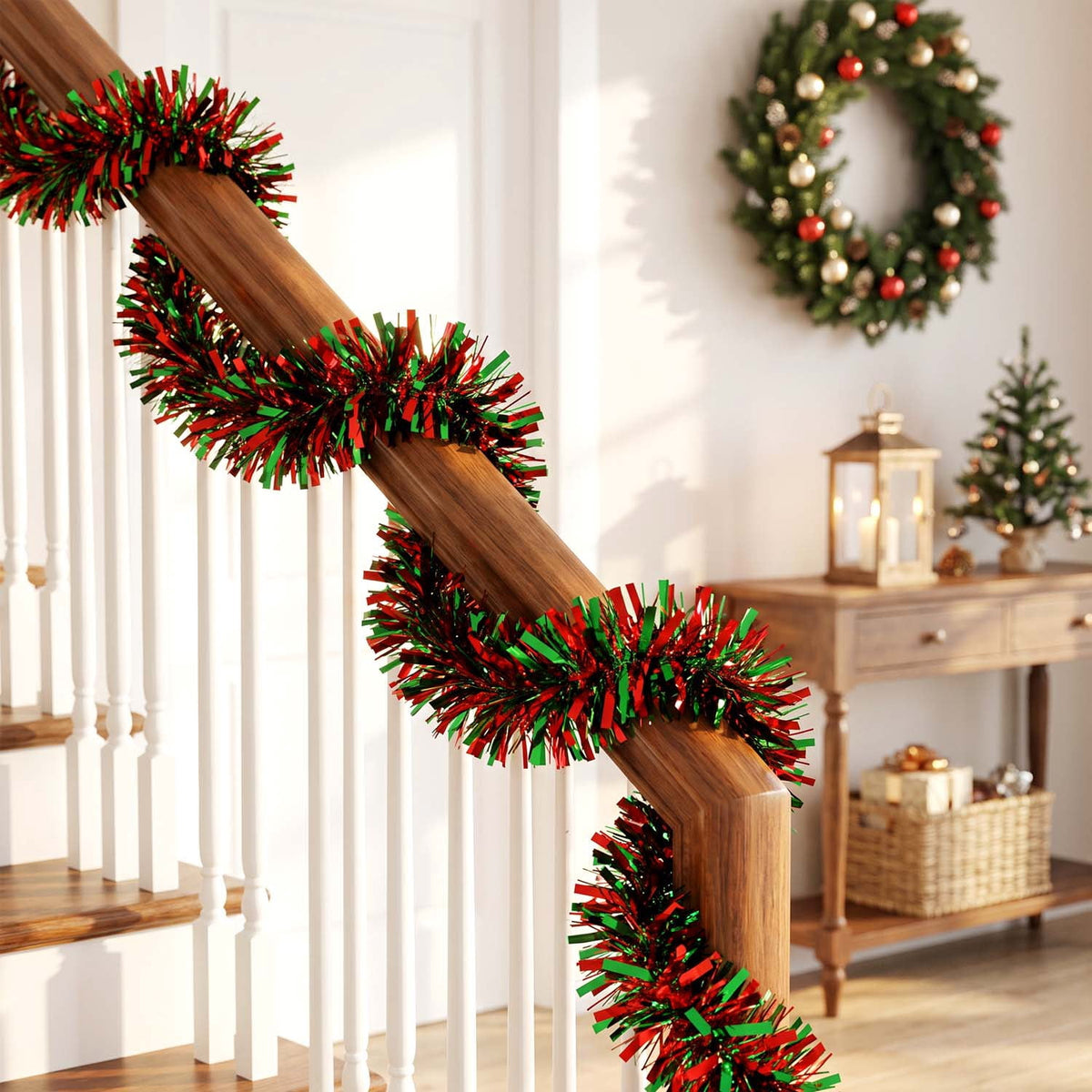 Ayieyill 33ft Tinsel Garland Hanging Christmas Tree Garland for Christmas Tree Decorations Indoor, Iridescent