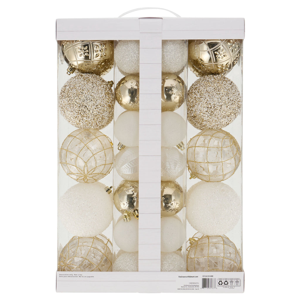 My Texas House 62-Count Gold and White Shatterproof Christmas Ornaments