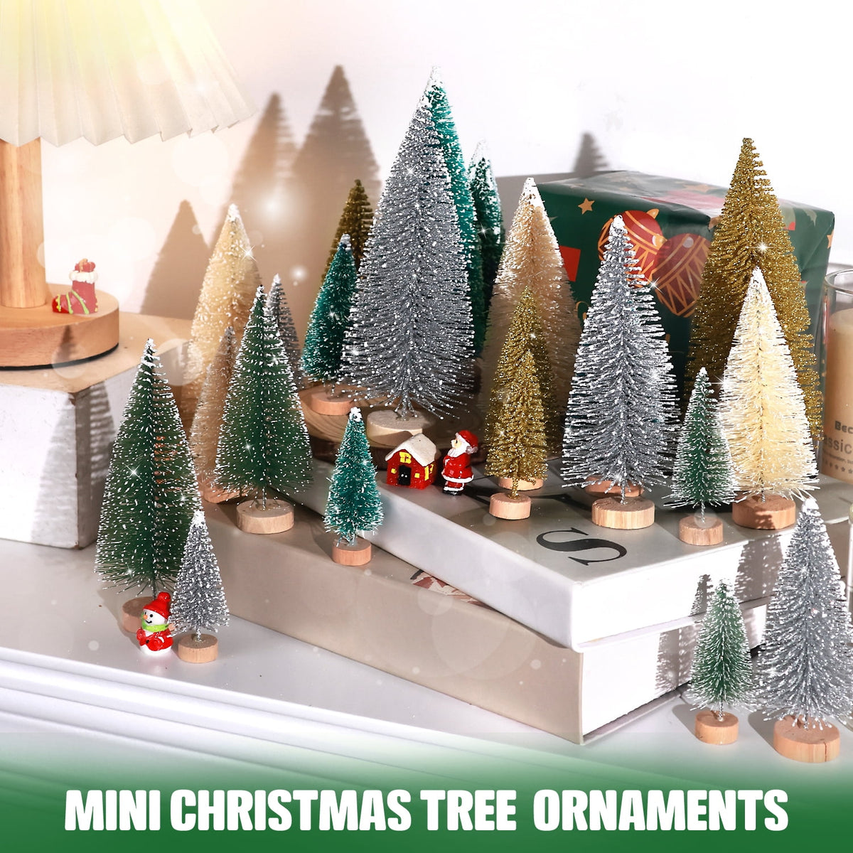 Ayieyill 30PCS Artificial Mini Christmas Trees, Mini Pine Tree Sisal Trees with Wood Base Bottle Brush Trees for Christmas Table Top Decor Winter Crafts Ornaments