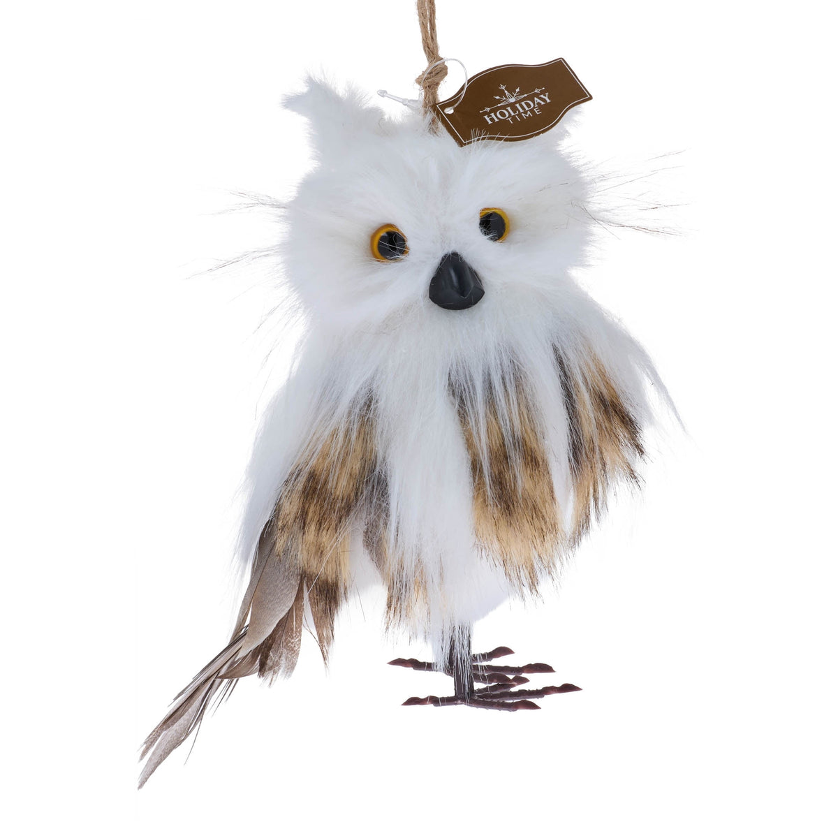 White and Brown Plush Owl Christmas Ornament, 6", by Holiday Time