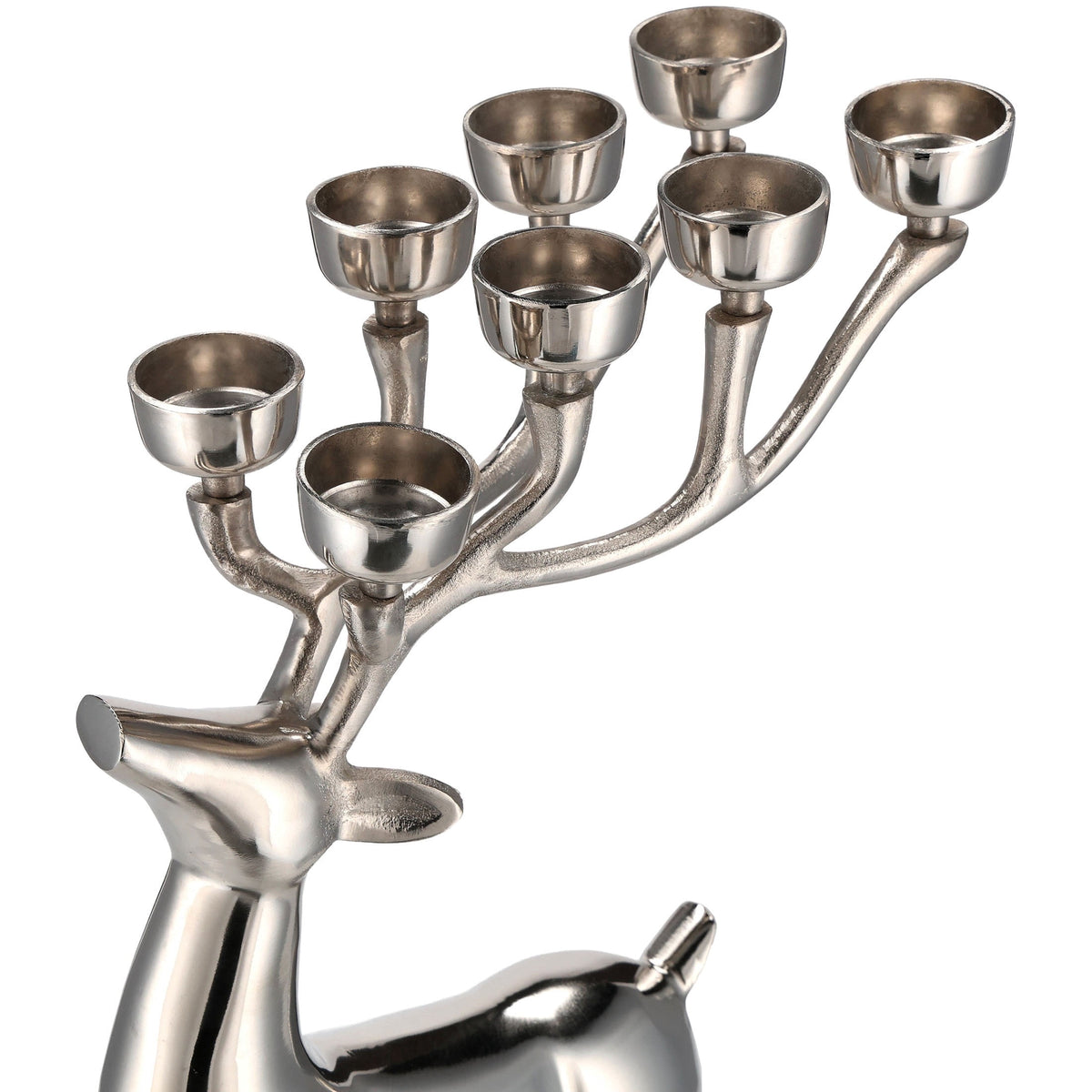 My Texas House Aluminum Standing Reindeer with 8 Tealight Candle Holders Christmas Decoration, Silver, 20"