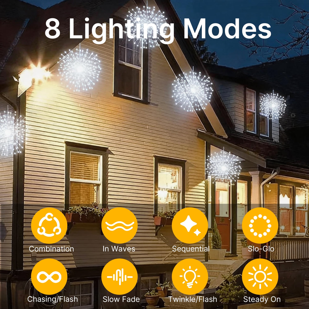 5-Pack LED Firework Lights, 450 LED Starburst String Lights with 8 Modes, Plug In Waterproof Fairy Christmas Lights for Garden Patio Indoor Outdoor Decor, Cool White