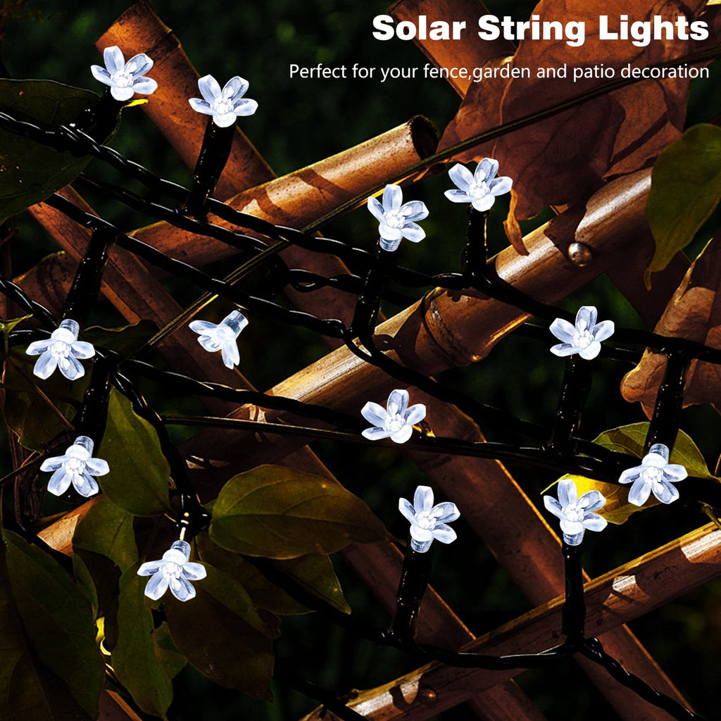 Rirool Cherry Blossom Solar String Lights Outdoor, 23FT 50 LED Flower Fairy Lights with 2 Lighting Modes, IP65 Waterproof Auto On/Off for Garden Patio Wedding Christmas Decor, Multicolor