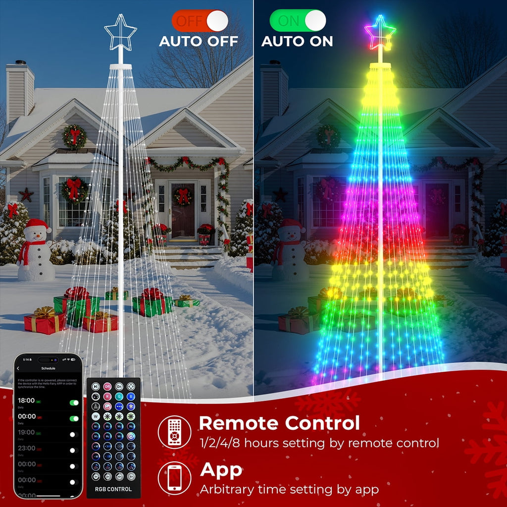 8FT 236 LED Christmas Cone Tree Smart Light with 58 Modes DIY Timer Remote Dimmable Artificial Christmas Tree for Porch Yard Patio Indoor Outdoor Xmas Holiday Decor