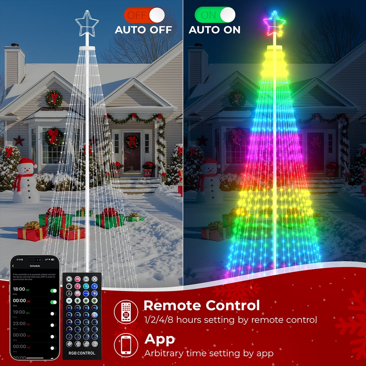 8FT 236 LED Christmas Cone Tree Smart Light with 58 Modes DIY Timer Remote Dimmable Artificial Christmas Tree for Porch Yard Patio Indoor Outdoor Xmas Holiday Decor