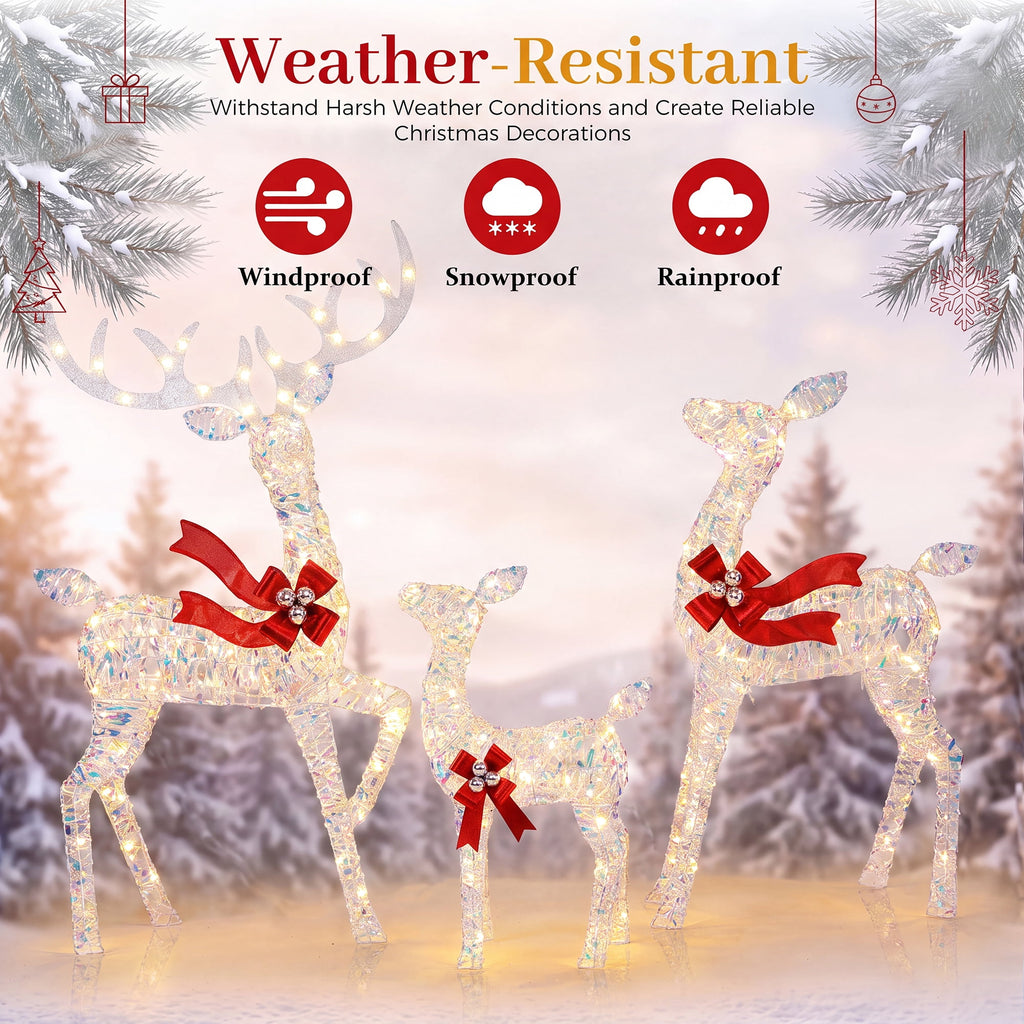 FOOWIN 3-Piece Large Christmas Deer Family, Lighted Outdoor Christmas Decoration, Champagne Gold