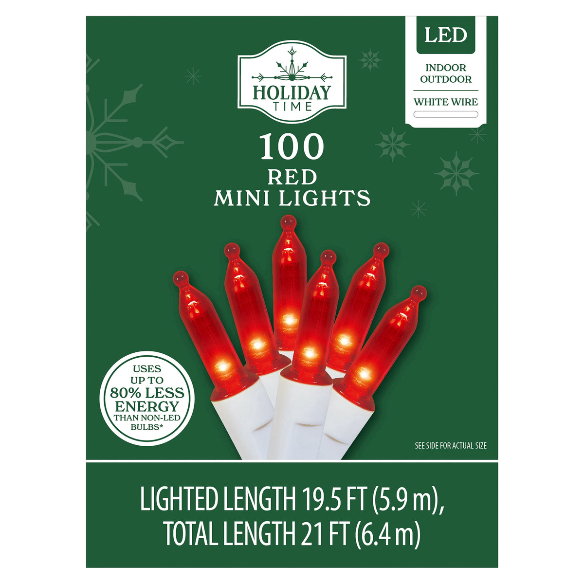 Indoor/Outdoor 100-Count LED Mini Christmas String Lights, Warm White, White Wire, 19.5', by Holiday Time