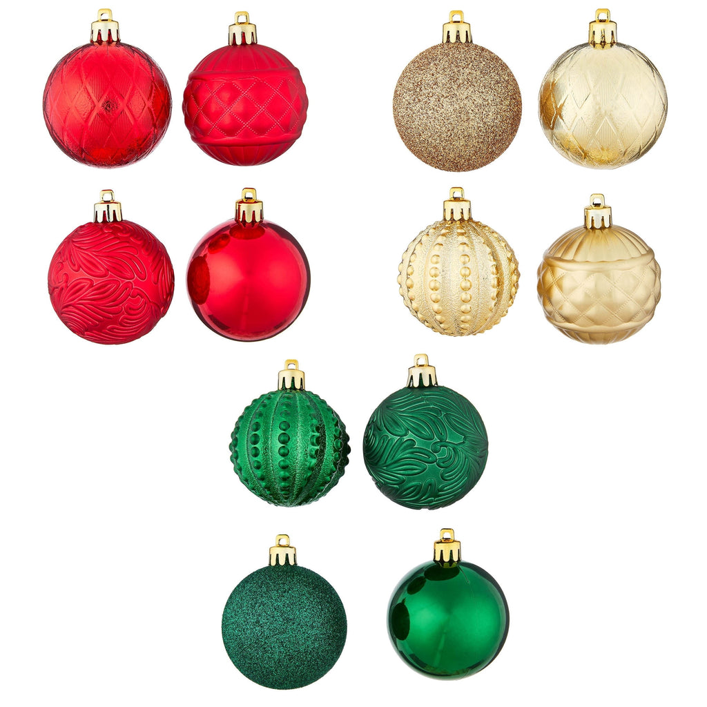 24-Count Red/Green/Gold Ball Shatterproof Christmas Ornaments, 2.8", by Holiday Time