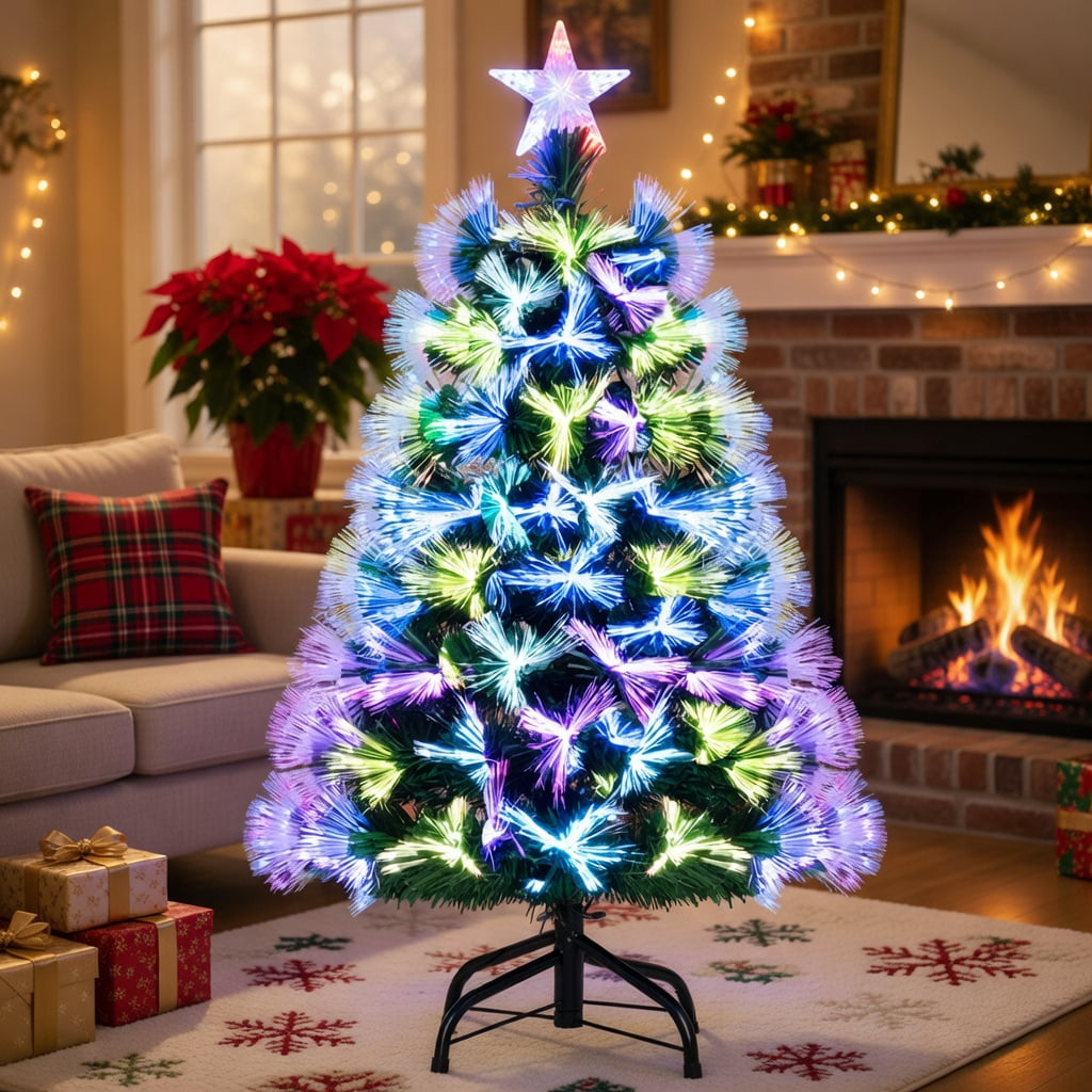 Resenkos 3-Ft Fiber Optic Artificial Christmas Tree with Star Topper - Green