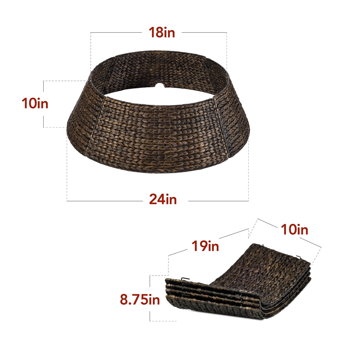 Best Choice Products 24in Woven Hyacinth Christmas Tree Collar, Tree Skirt Accessory w/ Cord Cut-Out - Chestnut