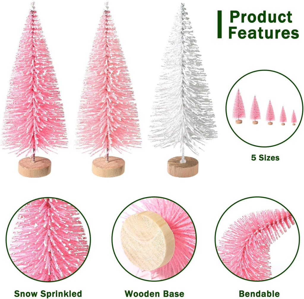 Ayieyill 30PCS Artificial Mini Christmas Trees, Mini Pine Tree Sisal Trees with Wood Base Bottle Brush Trees for Christmas Table Top Decor Winter Crafts Ornaments