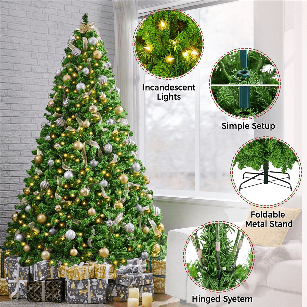 Alden Design 7.5 ft Pre-Lit Flocked Christmas Tree with Warm Lights, Frosted White