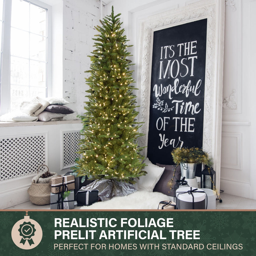 Fraser Hill Farm 6.5-Ft. Carmel Pine Slim Christmas Tree with White Incandescent Smart Lights, FFCP065-3GR