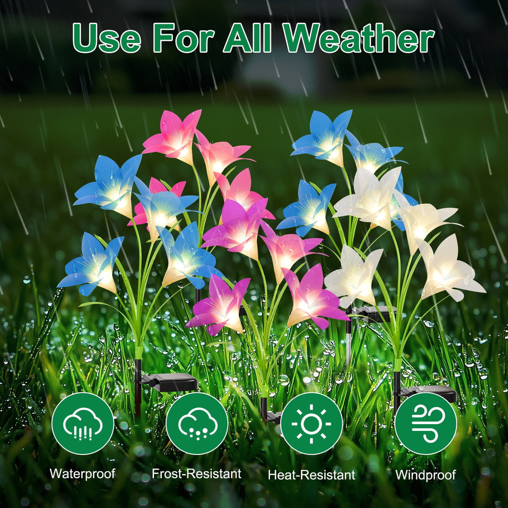 Solar Garden Lights Outdoor Decor, Lily Flower Garden Stake Lights Waterproof, 4 PCS LED Solar Lights Solar Powered for Outside Patio Garden Pathway Yard Decoration, Color Changing