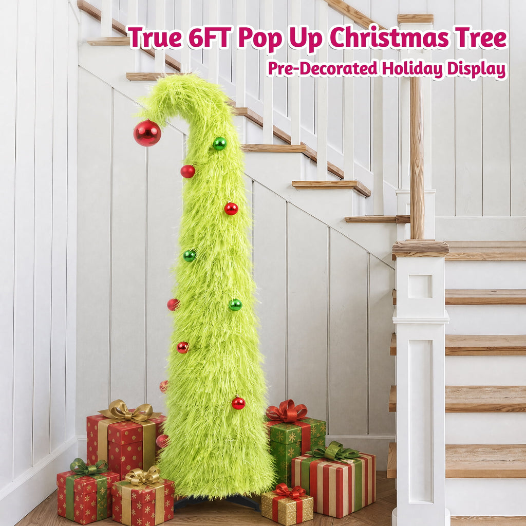 6FT Slim Pop Up Halloween Thanksgiving Tree with Fairy Lights Harvest Tree with Maple Leaves Pumpkins Foldable Collapsible Pencil Fall Tree for Outdoor Porch Patio Deck Living Room Decor