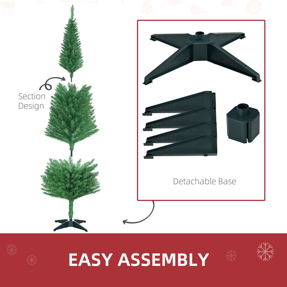 HOMCOM 8' Artificial Christmas Tree Holiday Home Décor, 618 Tips, Black