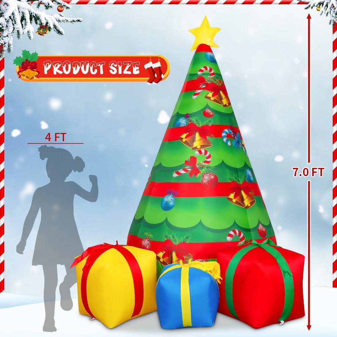 GOOSH Christmas Inflatable 7 FT Outdoor Christmas Tree Decorations, Outdoor Christmas Tree Decorations with Built-in LEDs, Christmas Decorations Clearance for Xmas/Holiday/Party