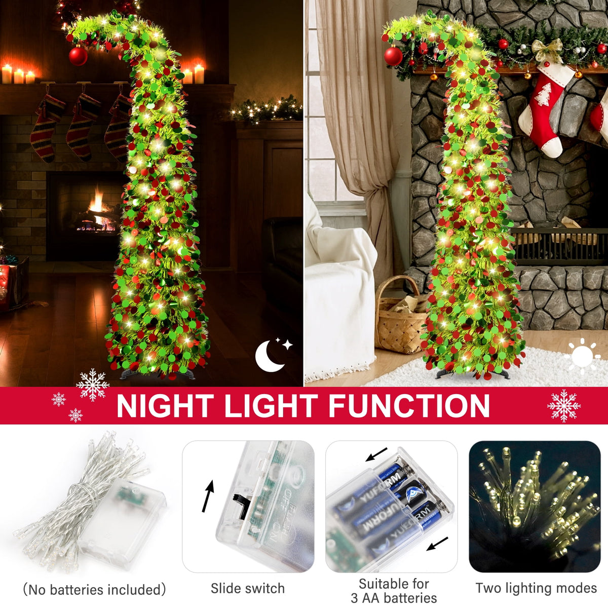 Ayieyill 5ft Pop up Christmas Tree,Color Artificial Pencil Tinsel Xmas Trees for Christmas Indoor Decorations, Collapsible Christmas Tree (Silver)