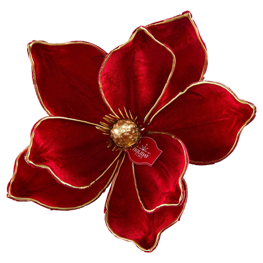 Red and Gold Magnolia Christmas Clip Ornament, 4.5", by Holiday Time