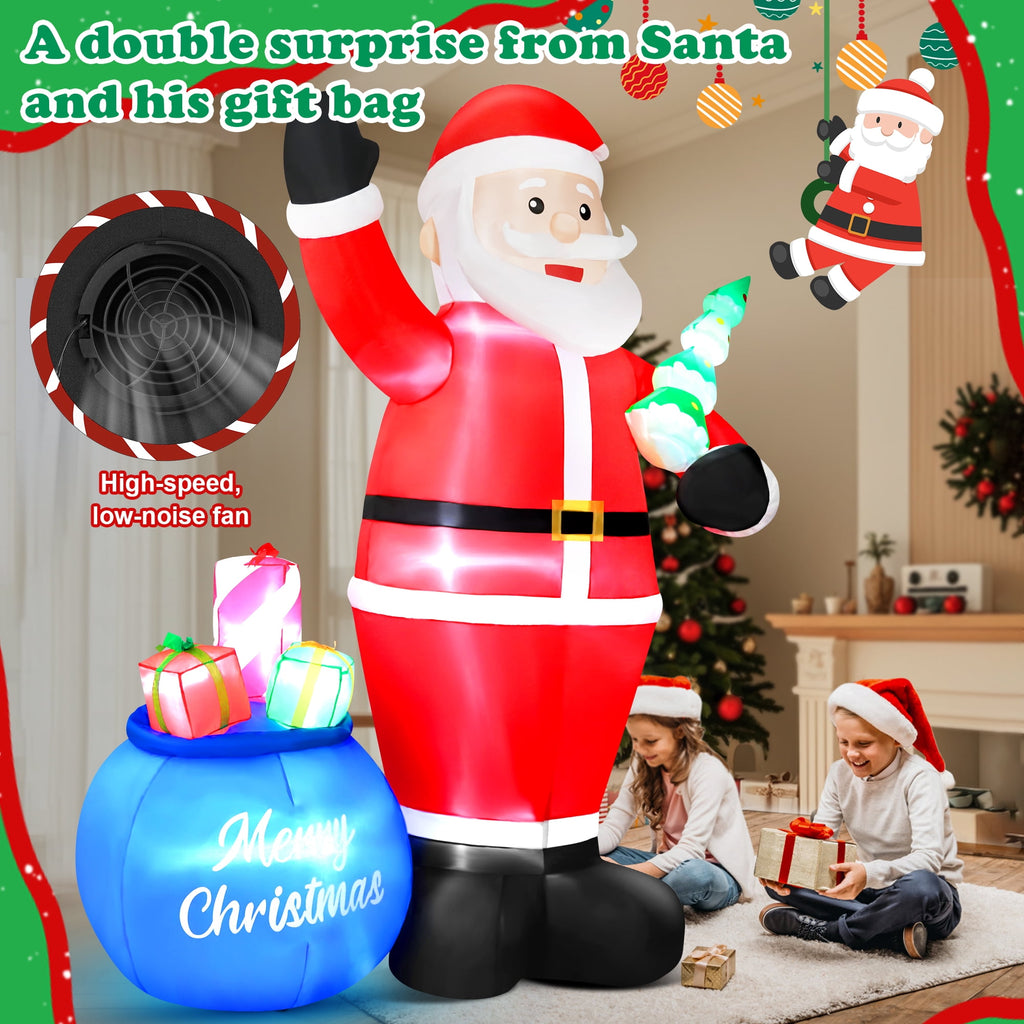 Yexmas 8FT Christmas Inflatable Santa Claus Outdoor Decorations,Blow Up Santa Claus with Gifts Bag, Built-in Brilliant LED Lights Xmas Inflatables Yard Decor