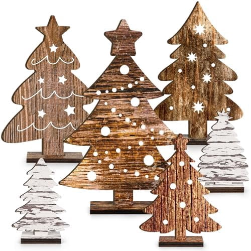 6 Piece Wooden Christmas Tree Tabletop Decor 6 Sizes Rustic Tiered Tray Centerpieces