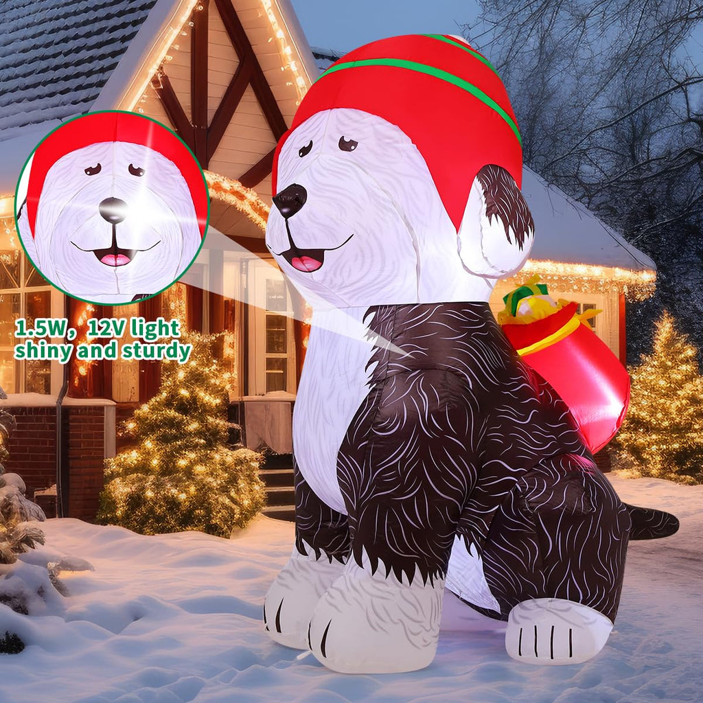 COMIN 5 FT Tall Christmas Inflatables Outdoor Decorations Blow Up Xmas Old English Sheepdog Carrying Presents with Built-in LEDs for Christmas Indoor Outdoor Yard Lawn Garden Decorations