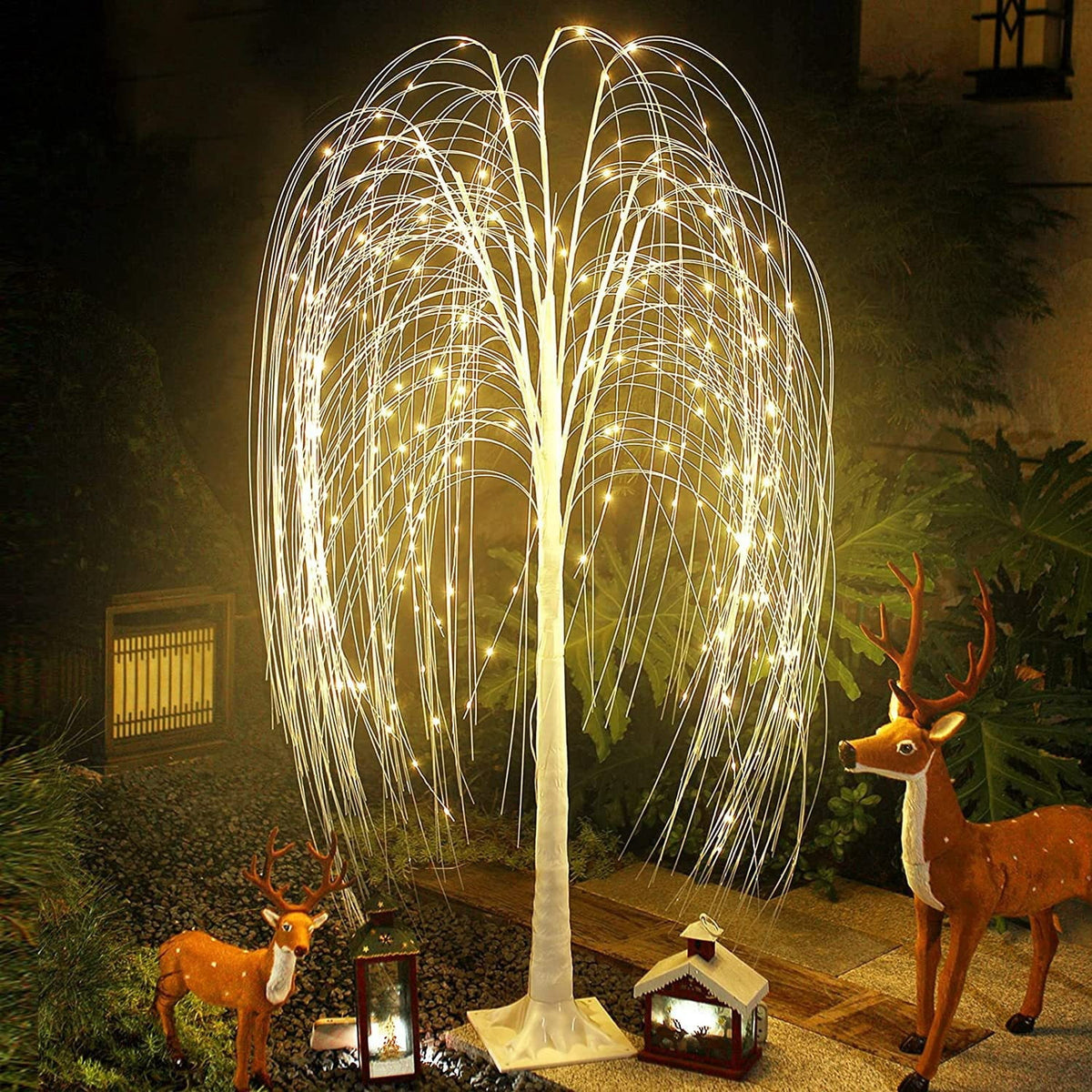 HOARBOEG 4FT Lighted Weeping Willow Tree, Outdoor Indoor Decorative LED Tree with Remote Control, Battery Operated Light Up Tree for Christmas Wedding Party Garden Home Decor