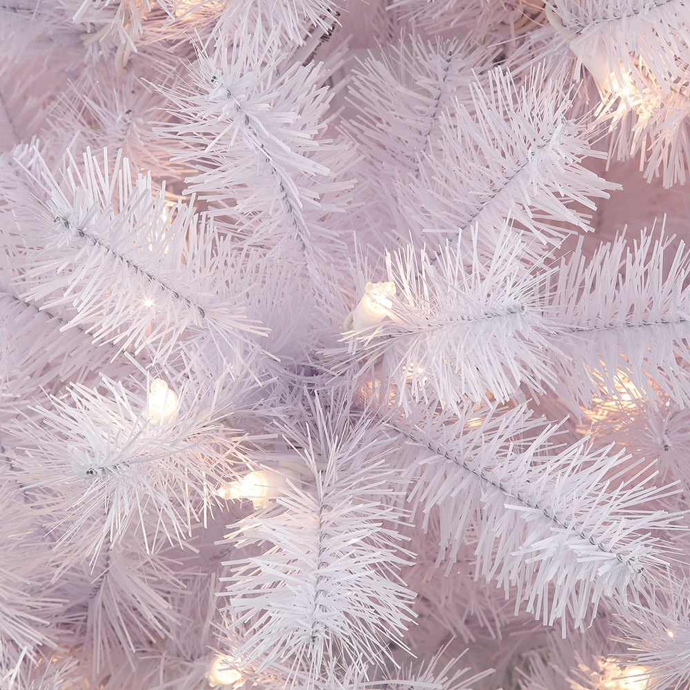 Puleo International 4.5 ft Pre-Lit Shiny White Northern Fir Artificial Christmas Tree with 200 UL-Listed Clear Lights