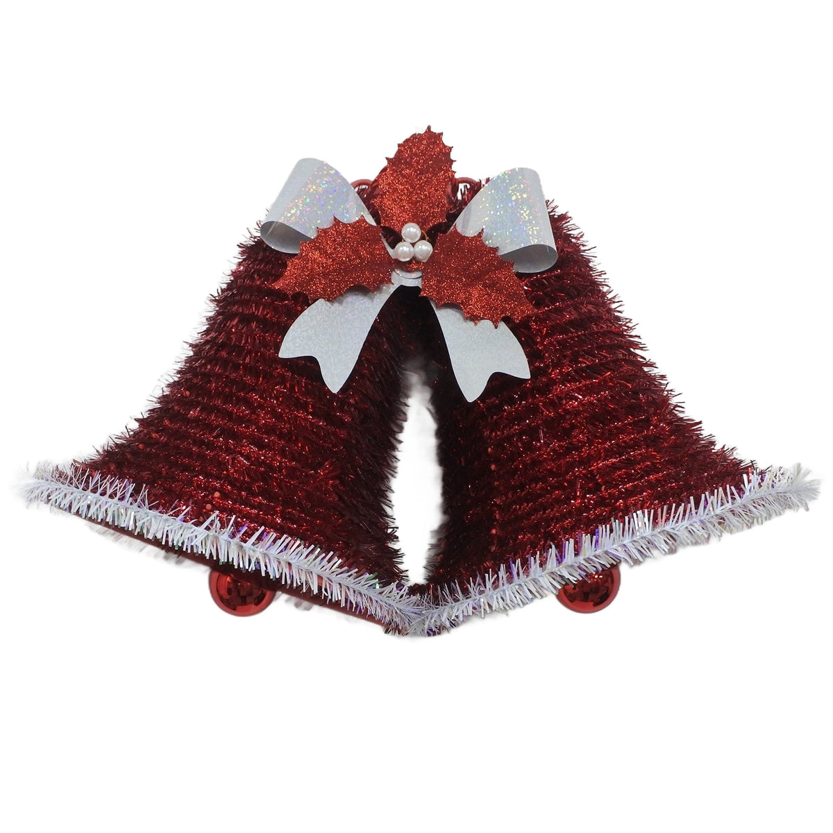 Tinsel Double Bells Christmas Decoration, Red and White, 8", by Holiday Time