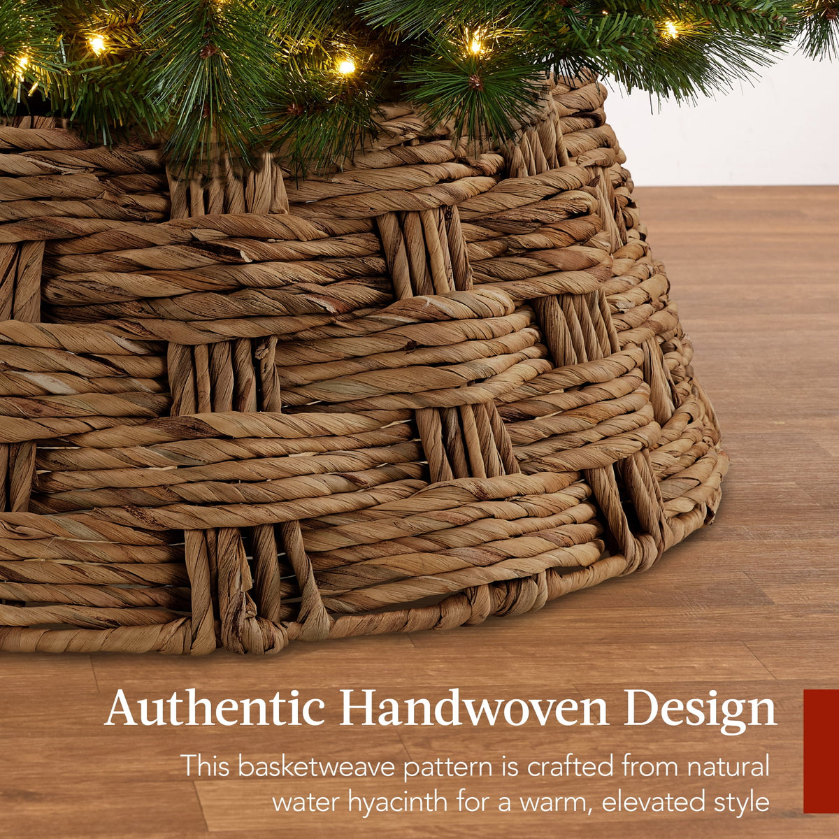 Best Choice Products 24in Basket Woven Hyacinth Christmas Tree Collar, Skirt Accessory w/ Cord Cut-Out- Espresso
