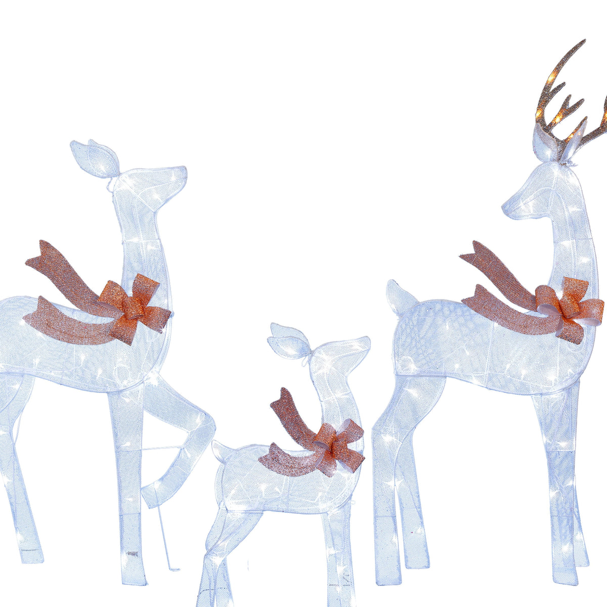 Indoor/Outdoor Light-Up Mesh 2D Deer Family Christmas Decoration with 120 LED Lights, Cool White, Set of 3, by Holiday Time