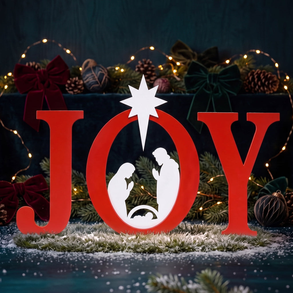 CONCETTA Outdoor JOY Christmas Nativity Decoration for Yard, Red White