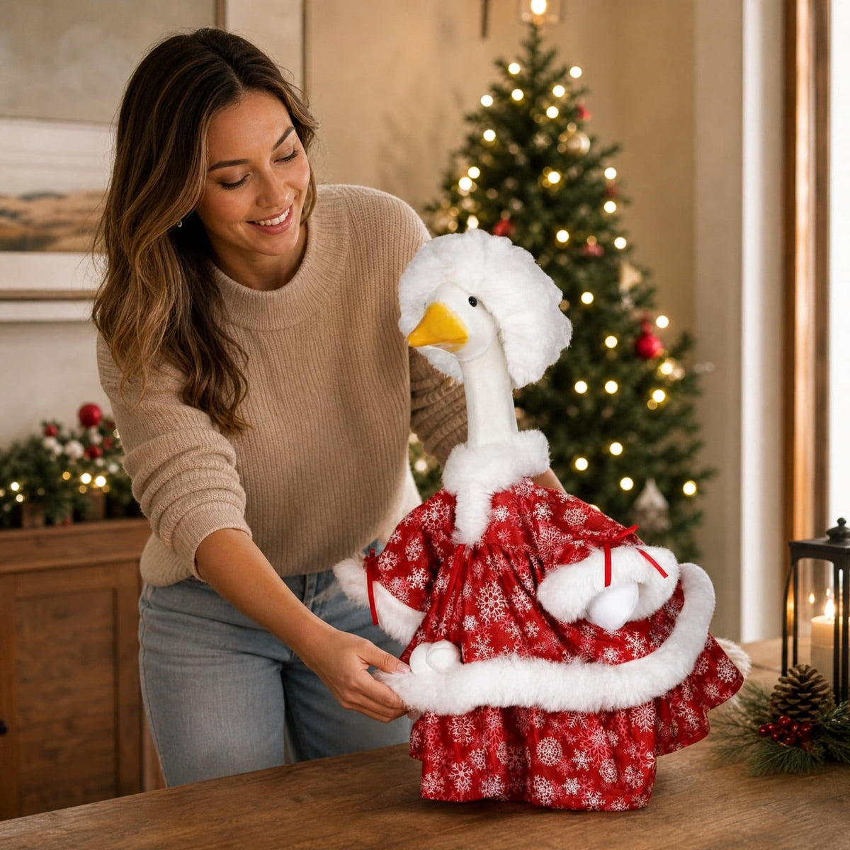Aurorax Christmas Goose Clothes for Cement Goose Porch Goose 23"/17",Porch Goose Outfit 19 inch,Red Holiday Porch Goose Clothing Accessories for Garden Lawn Yard