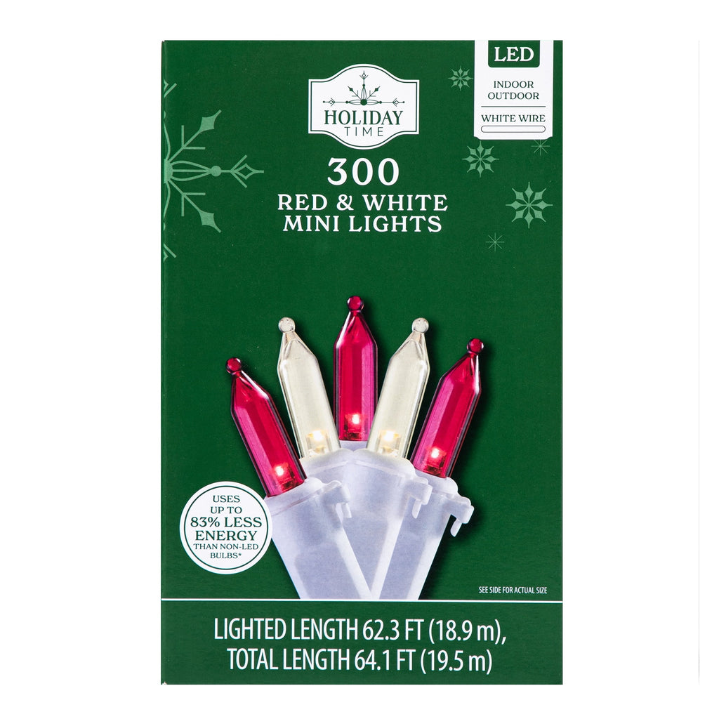 Indoor/Outdoor 300-Count LED Mini Christmas String Lights, Warm White, White Wire, 62.3', by Holiday Time