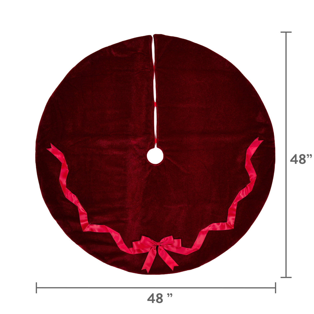 Mohair Christmas Tree Skirt with Ribbon Bow, Burgundy, 48", by Holiday Time