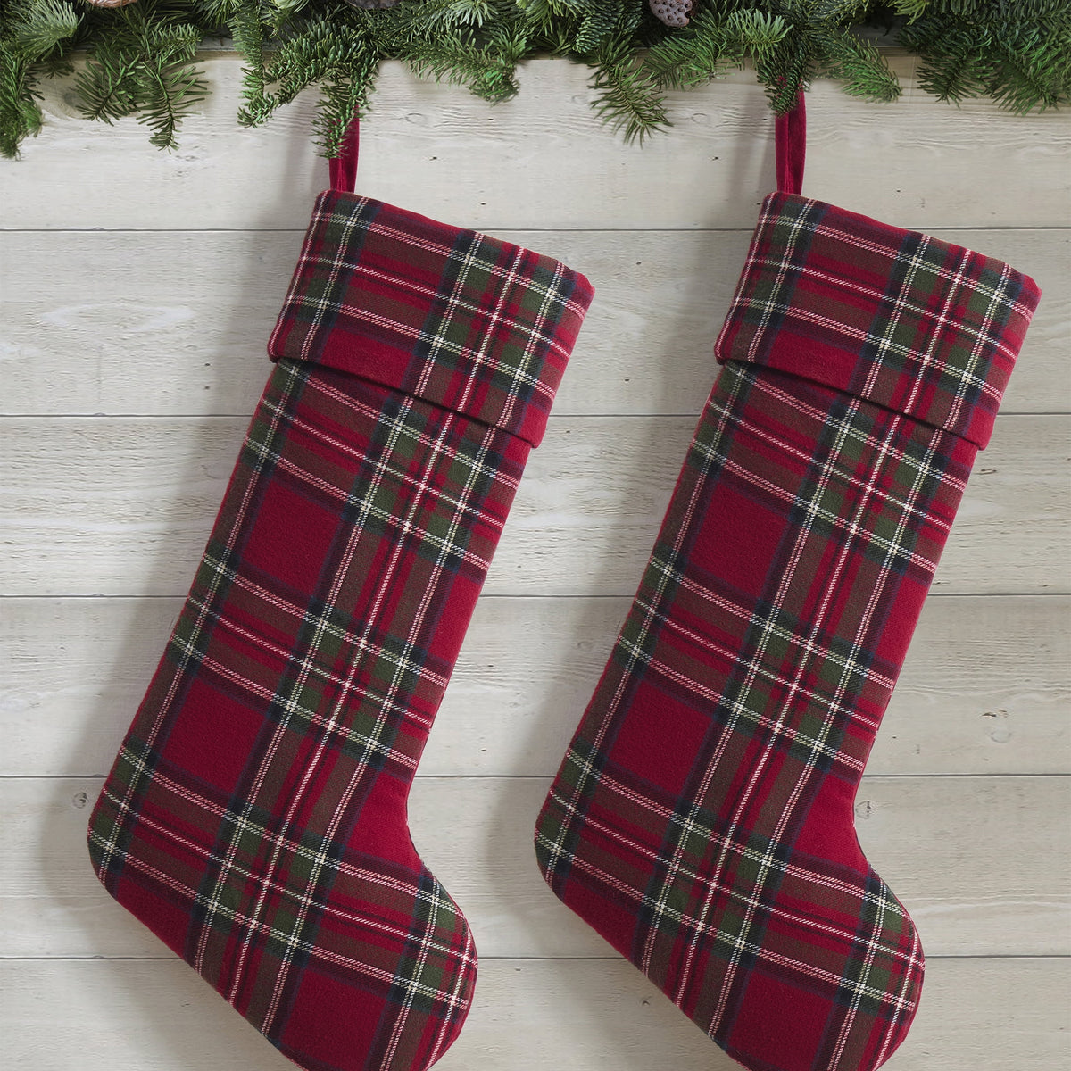 My Texas House Angie Red Plaid Christmas Stockings, 20" x 10" (2 Count)
